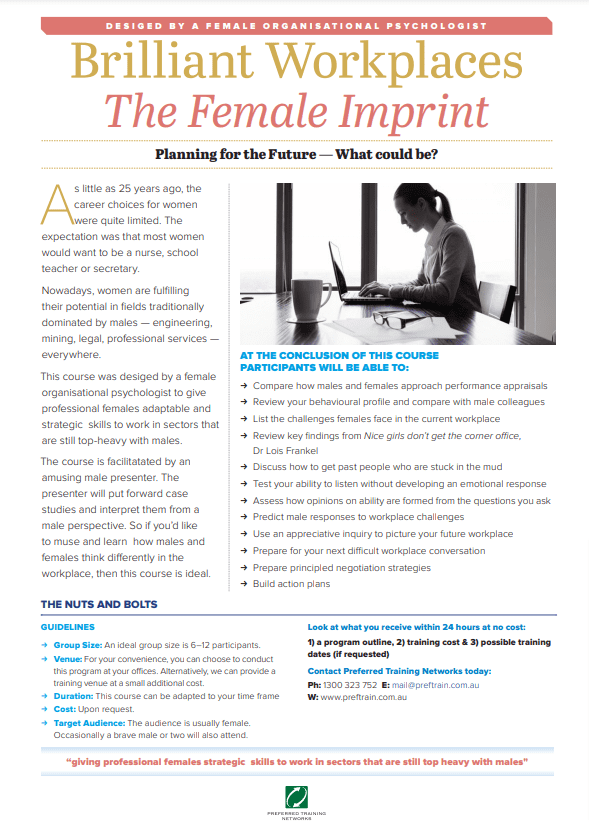 Brilliant workplaces the female imprint course