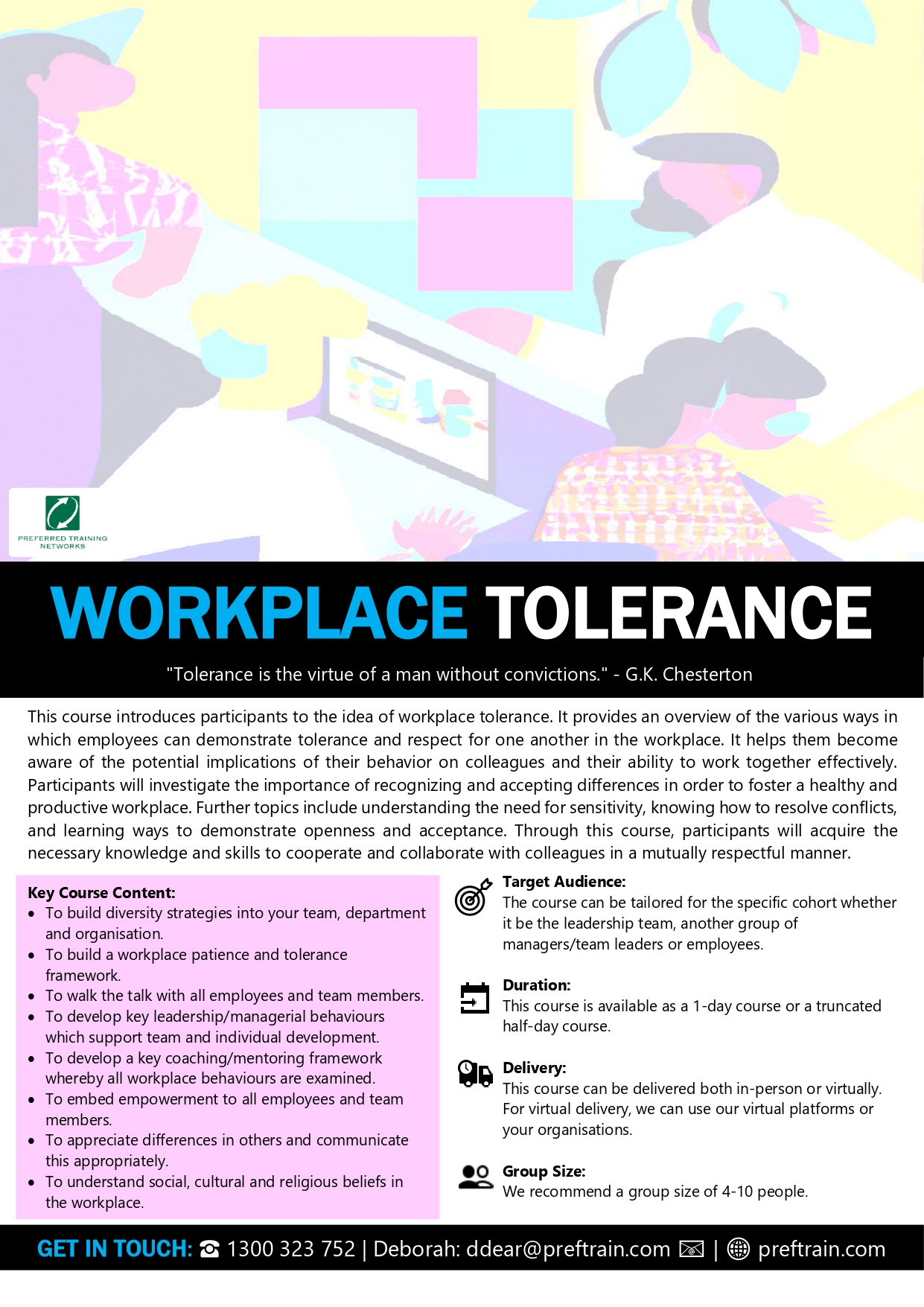 Workplace tolerance training course