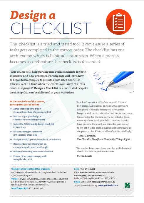 Design a checklist training
