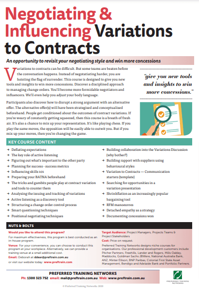 Negotiating & influencing variations to contracts